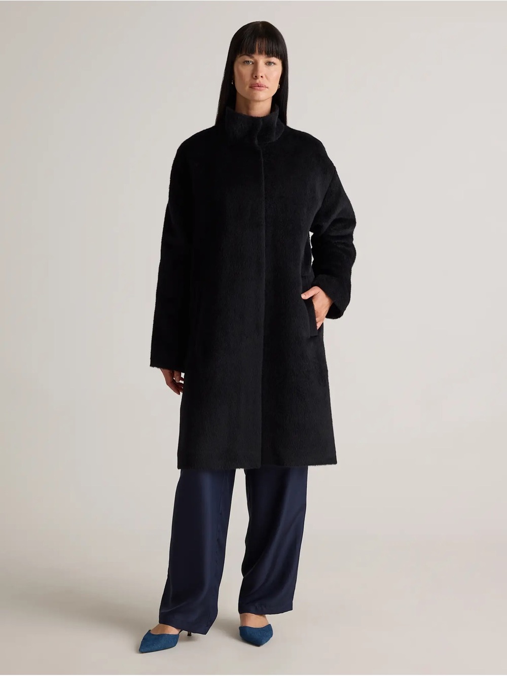 Quince NEW Alpaca-Wool Stand Collar Coat Black Color Size L Large